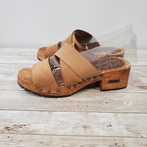 Bongo Vintage 90s y2k Wood Platform Stud Clog‎ Slip On Slide Sandal Boho Size 6